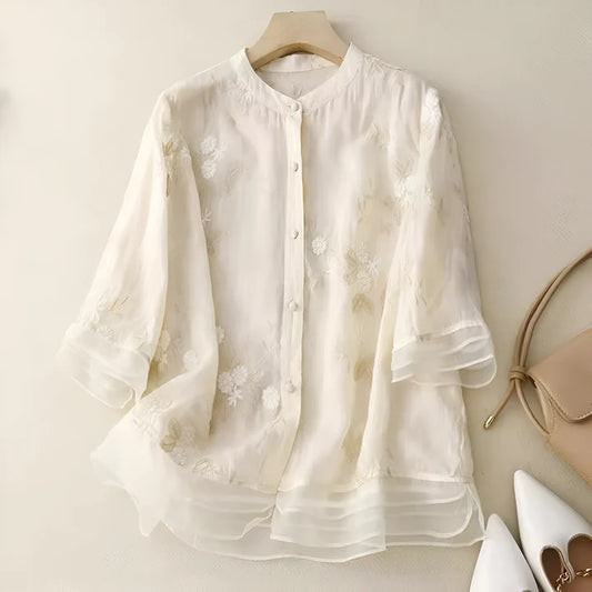 ADELLE™ | ELEGANT TOP WITH EMBROIDERED FLOWERS