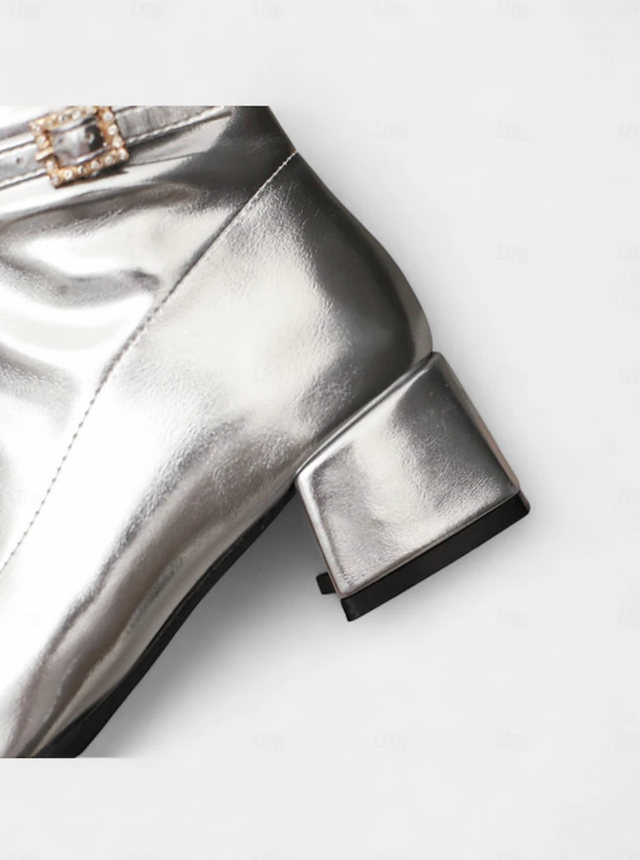 DISCO™ WOMEN'S SHINY SILVER BLOCK HEEL KNEE-HIGH BOOTS