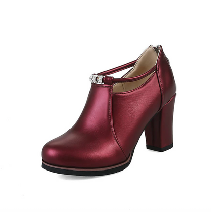 PENELOPE™ WOMEN'S RETRO ROUND TOE LEATHER HEELS