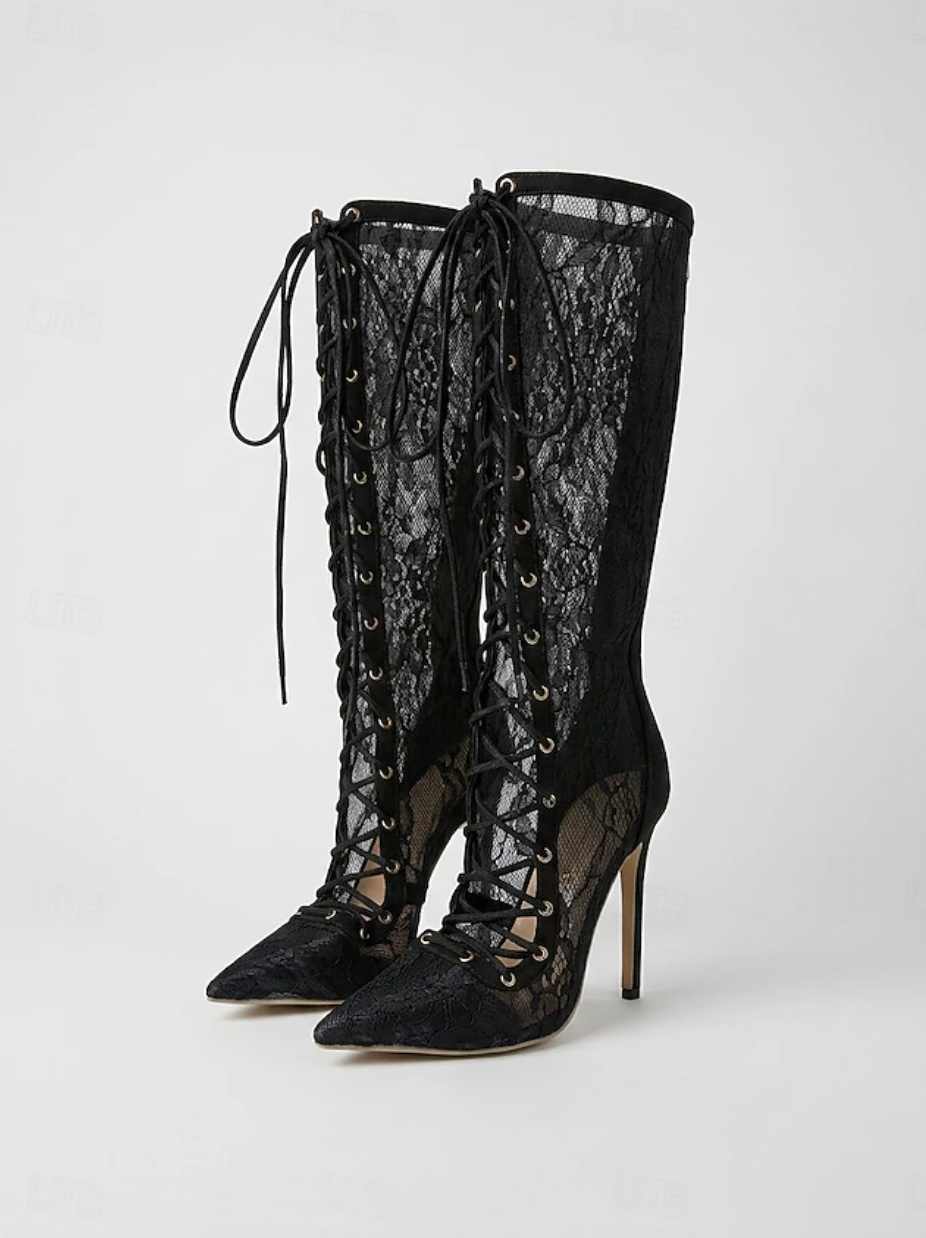 VAMP™ WOMEN'S LACE AND MESH STILETTO HIGH BOOTS