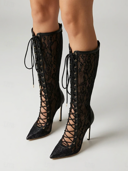 VAMP™ WOMEN'S LACE AND MESH STILETTO HIGH BOOTS