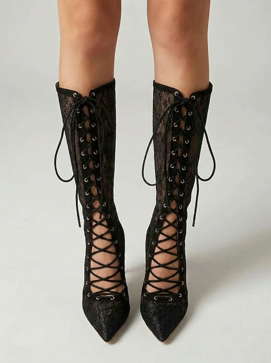 VAMP™ WOMEN'S LACE AND MESH STILETTO HIGH BOOTS