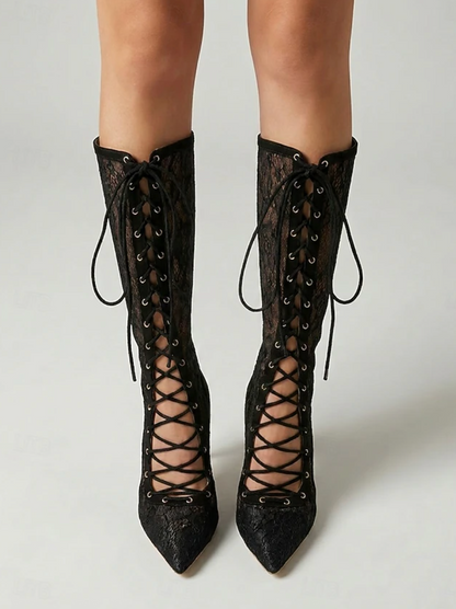 VAMP™ WOMEN'S LACE AND MESH STILETTO HIGH BOOTS