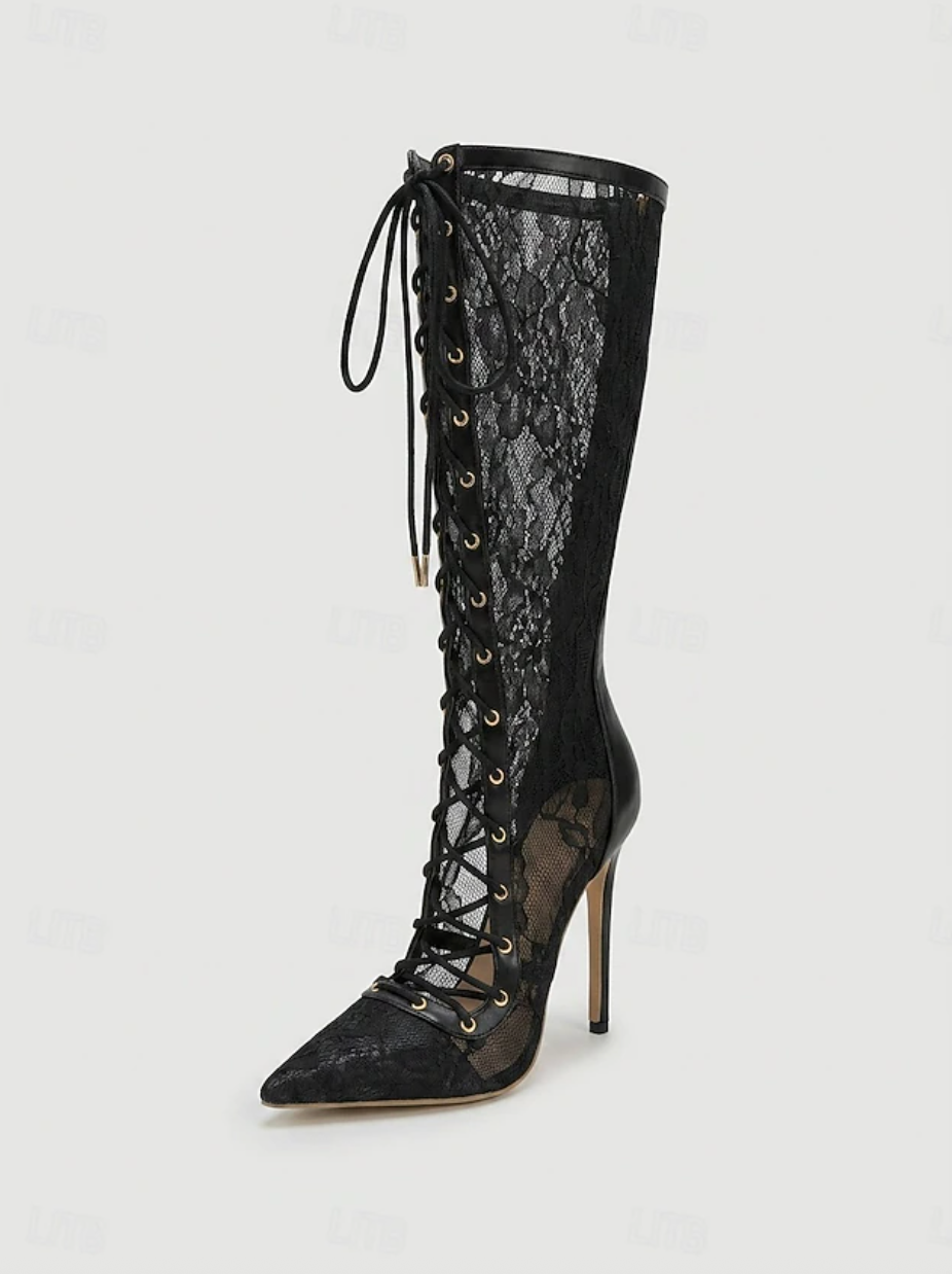 VAMP™ WOMEN'S LACE AND MESH STILETTO HIGH BOOTS
