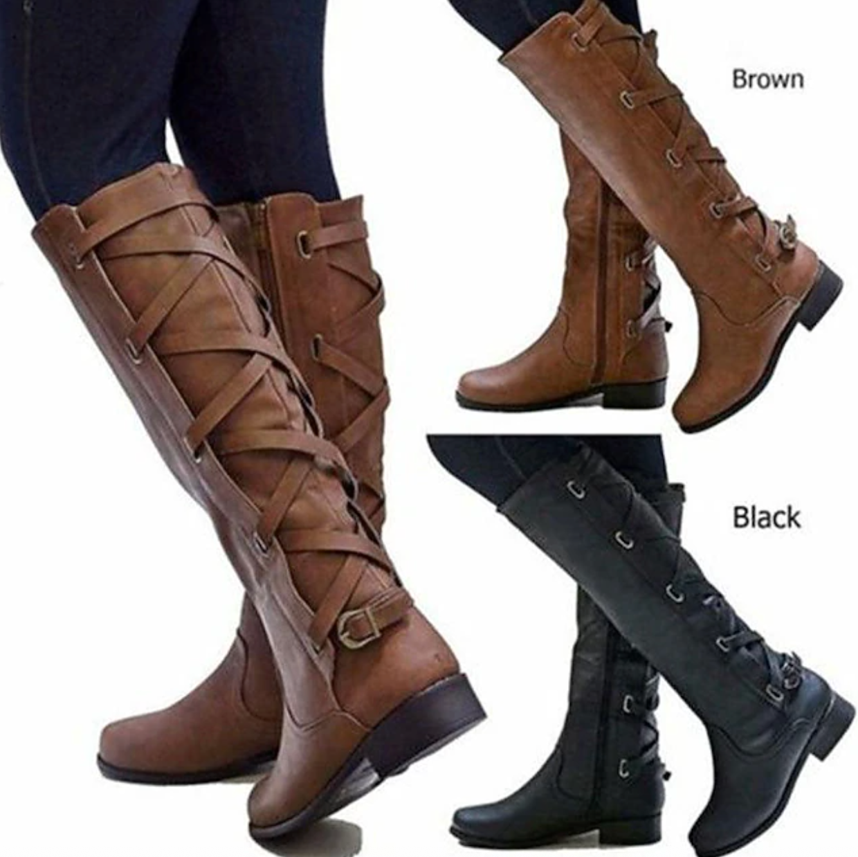 VIXEN™ WOMEN'S BUCKLE DETAIL MOTORCYCLE KNEE-HIGH BOOTS