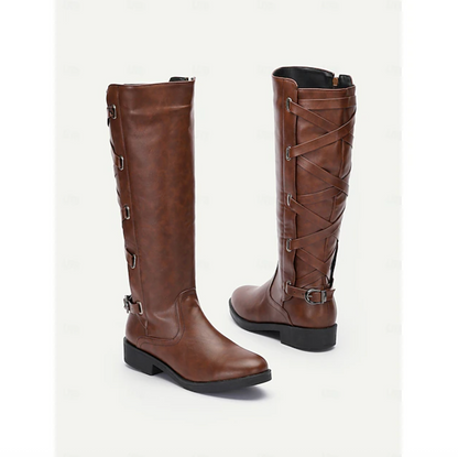 VIXEN™ WOMEN'S BUCKLE DETAIL MOTORCYCLE KNEE-HIGH BOOTS