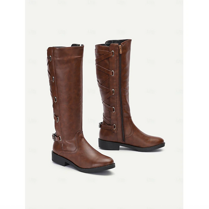 VIXEN™ WOMEN'S BUCKLE DETAIL MOTORCYCLE KNEE-HIGH BOOTS
