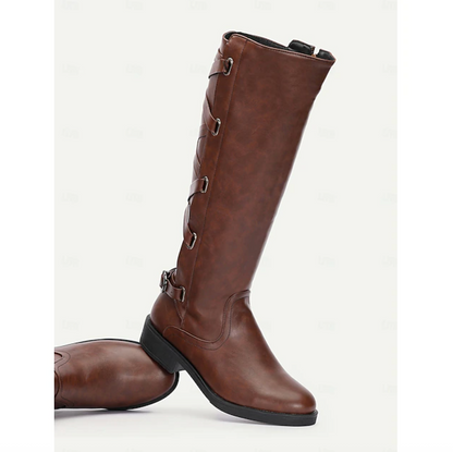 VIXEN™ WOMEN'S BUCKLE DETAIL MOTORCYCLE KNEE-HIGH BOOTS
