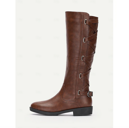 VIXEN™ WOMEN'S BUCKLE DETAIL MOTORCYCLE KNEE-HIGH BOOTS