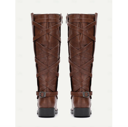 VIXEN™ WOMEN'S BUCKLE DETAIL MOTORCYCLE KNEE-HIGH BOOTS
