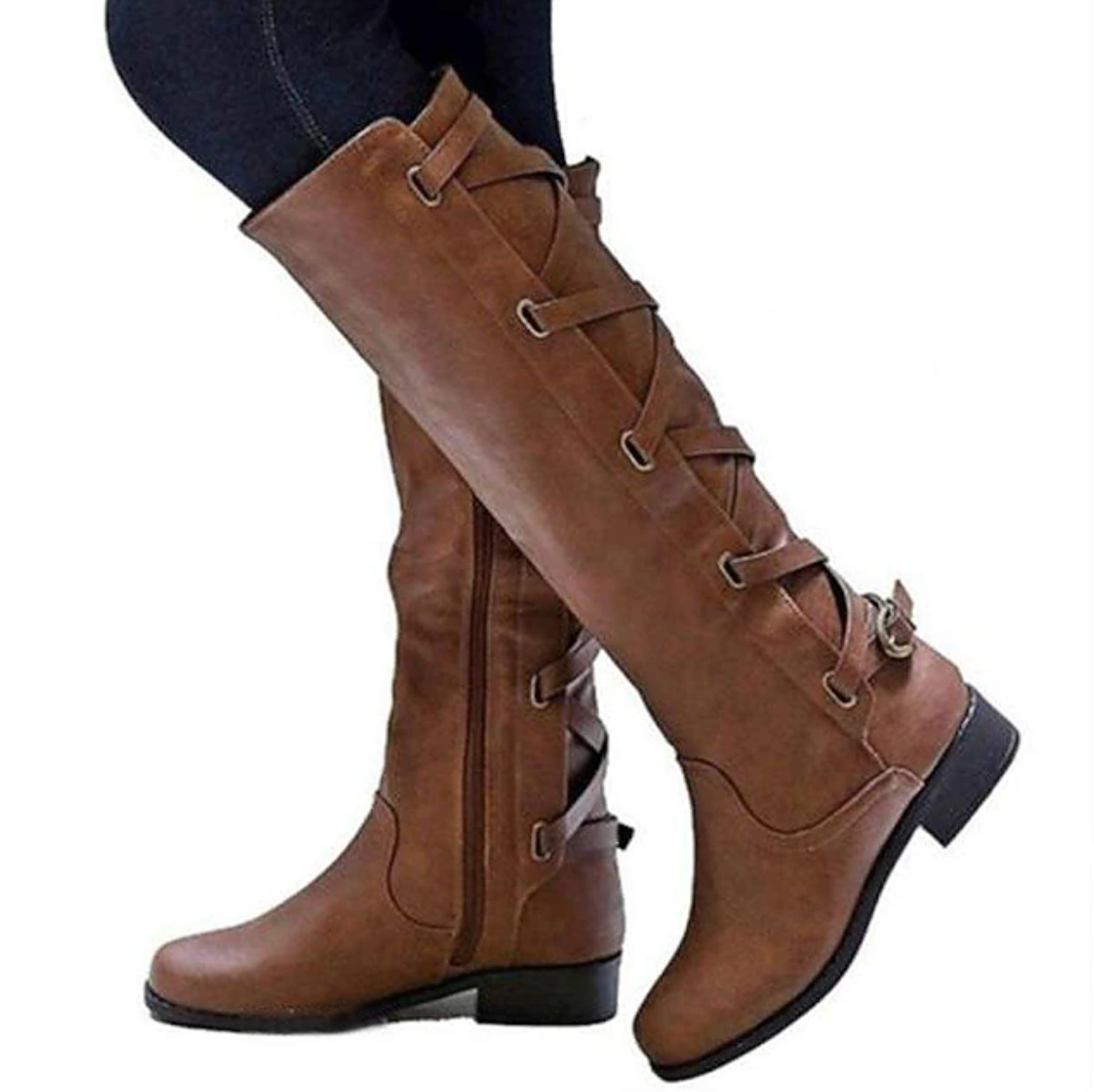 VIXEN™ WOMEN'S BUCKLE DETAIL MOTORCYCLE KNEE-HIGH BOOTS