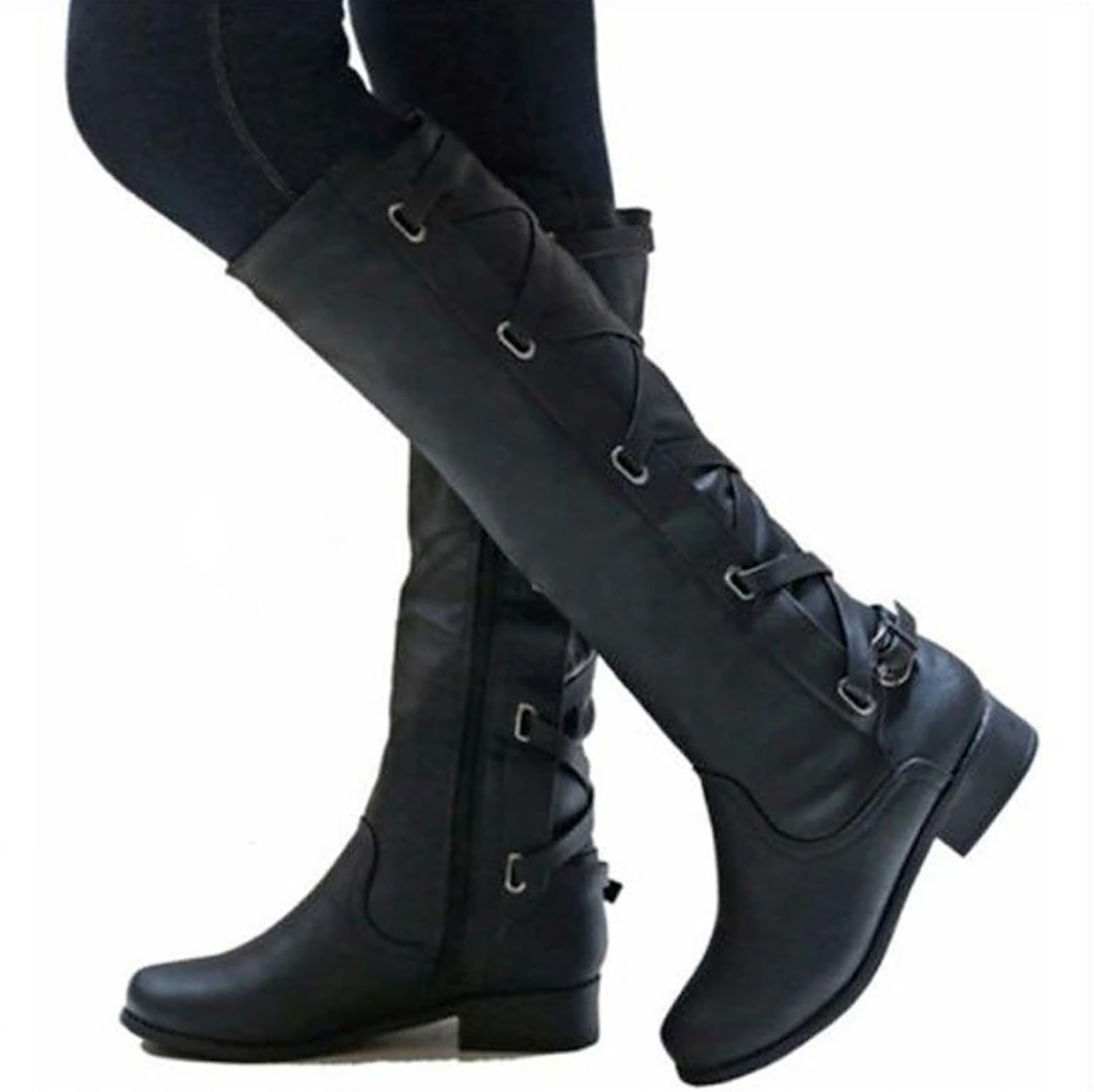VIXEN™ WOMEN'S BUCKLE DETAIL MOTORCYCLE KNEE-HIGH BOOTS