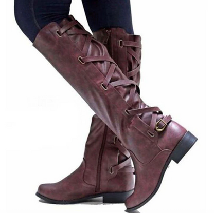 VIXEN™ WOMEN'S BUCKLE DETAIL MOTORCYCLE KNEE-HIGH BOOTS