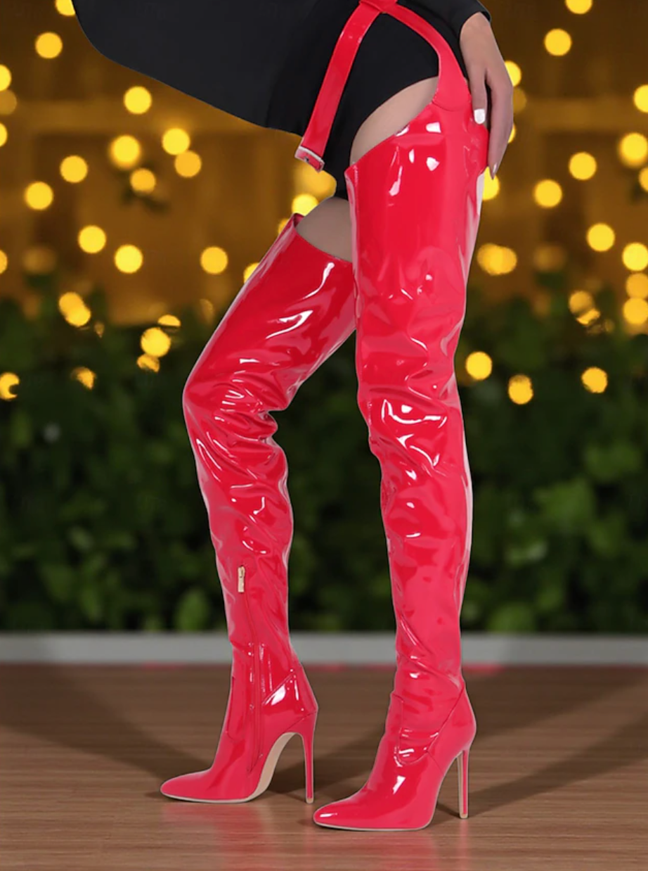 SCARLETTA™ WOMEN'S RED PATENT LEATHER STILETTO BOOTS