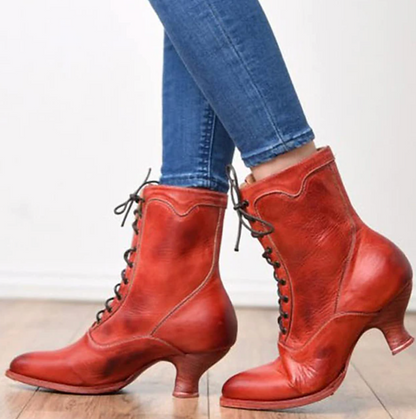 CORDELIAS™ WOMEN'S BLACK VINTAGE LACE-UP ANKLE BOOTS
