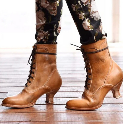CORDELIAS™ WOMEN'S BLACK VINTAGE LACE-UP ANKLE BOOTS