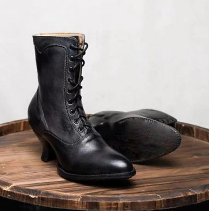 CORDELIAS™ WOMEN'S BLACK VINTAGE LACE-UP ANKLE BOOTS