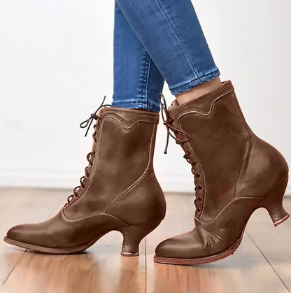 CORDELIAS™ WOMEN'S BLACK VINTAGE LACE-UP ANKLE BOOTS