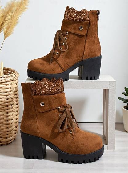 MAIA™ WOMEN'S BROWN FAUX SUEDE VINTAGE ANKLE BOOTS