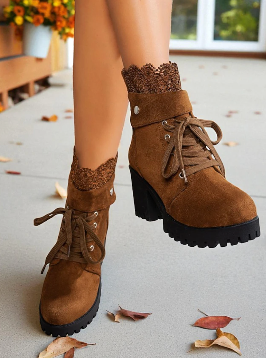MAIA™ WOMEN'S BROWN FAUX SUEDE VINTAGE ANKLE BOOTS