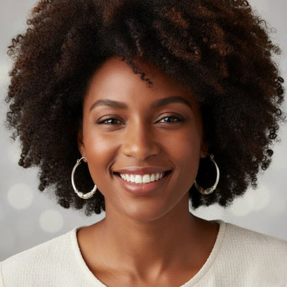 SILVER ETCH VINTAGE HOOP EARRINGS