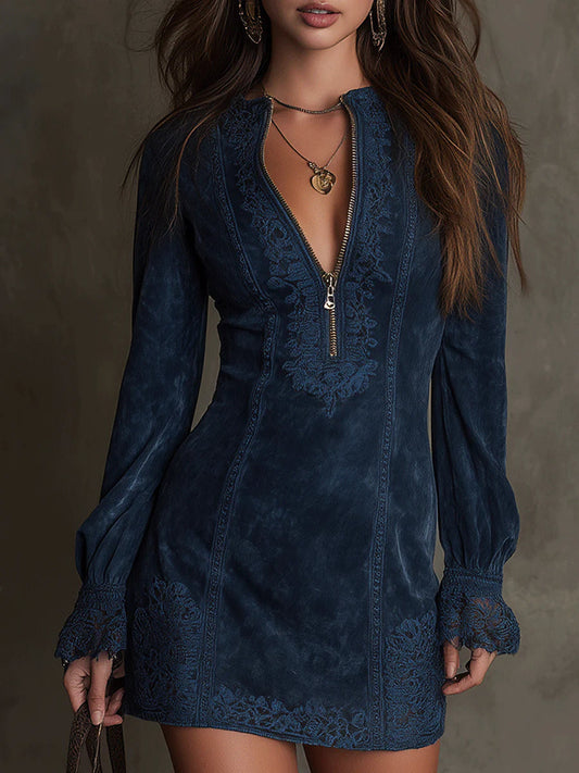 AZURE™ | VINTAGE LACE SUEDE MINI DRESS