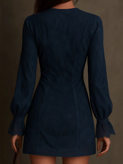 AZURE™ | VINTAGE LACE SUEDE MINI DRESS