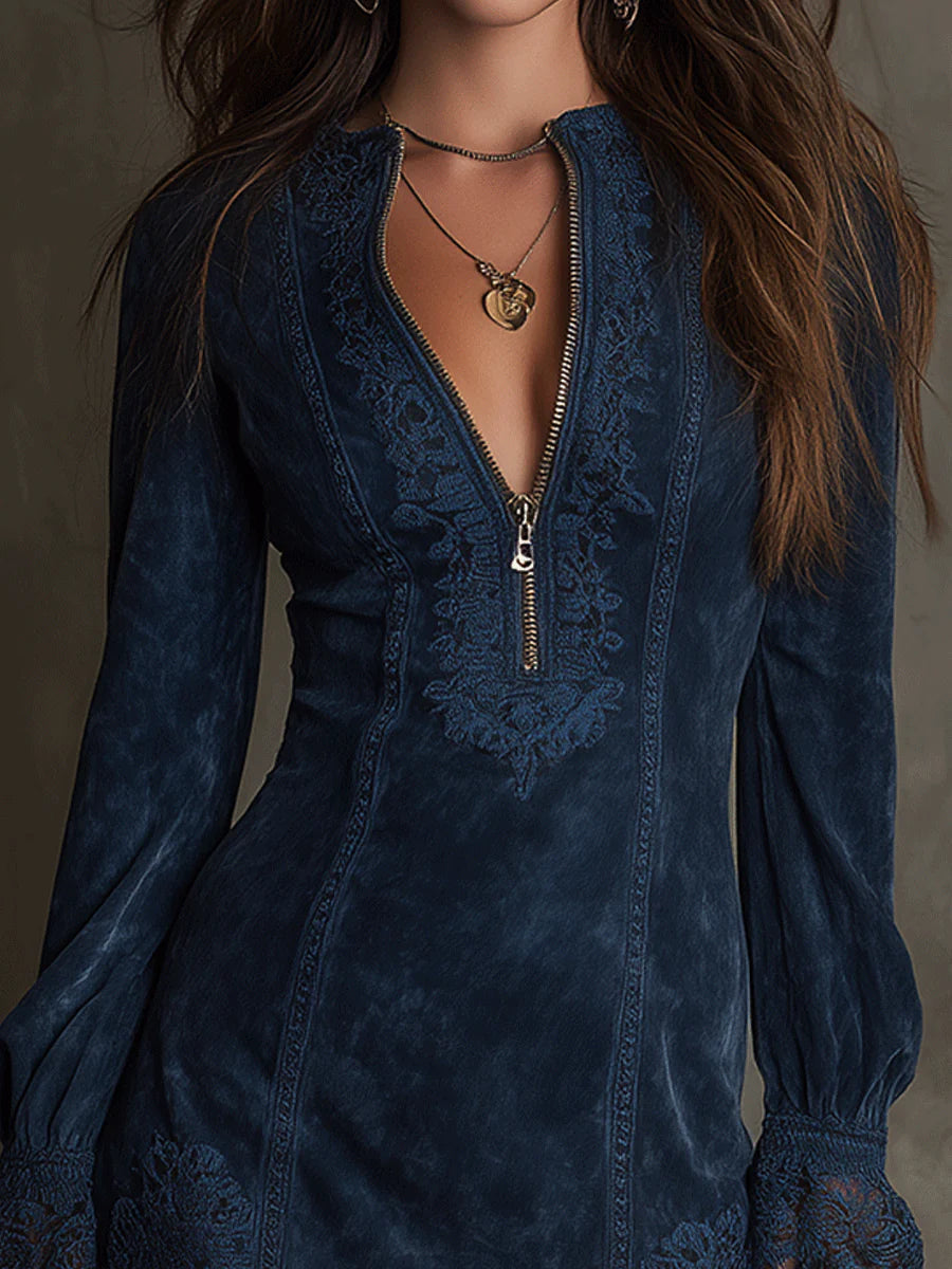 AZURE™ | VINTAGE LACE SUEDE MINI DRESS