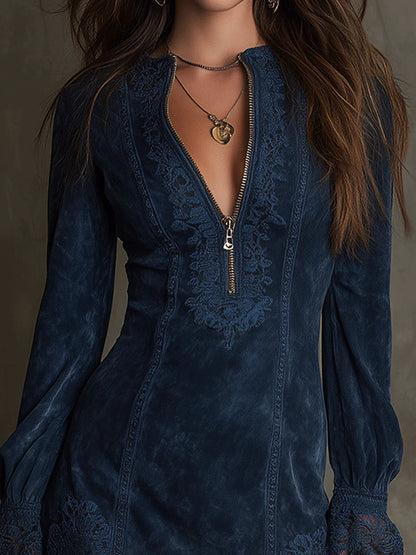 AZURE™ | VINTAGE LACE SUEDE MINI DRESS