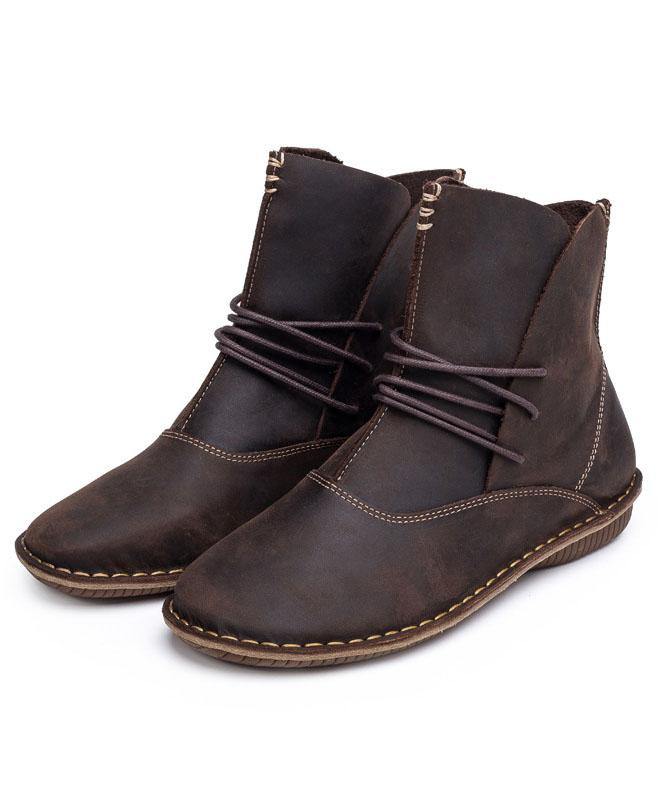 WOMEN CROSS STRAP COWHIDE LEATHER ANKLE BOOTS