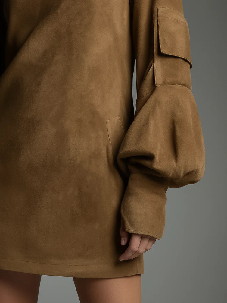 BELI - OVERSIZED SUEDE MINI DRESS WITH HIGH NECK