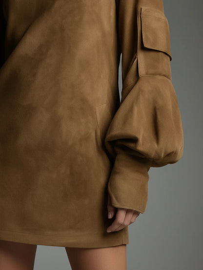 BELI - OVERSIZED SUEDE MINI DRESS WITH HIGH NECK