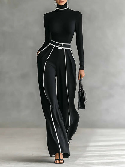 EMMA - ELEGANT TWO PIECE SET WITH HIGH NECK AND WIDE LEG PANTS