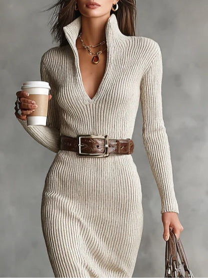 CLARA - KNIT DRESS WITH MOCK TURTLENECK