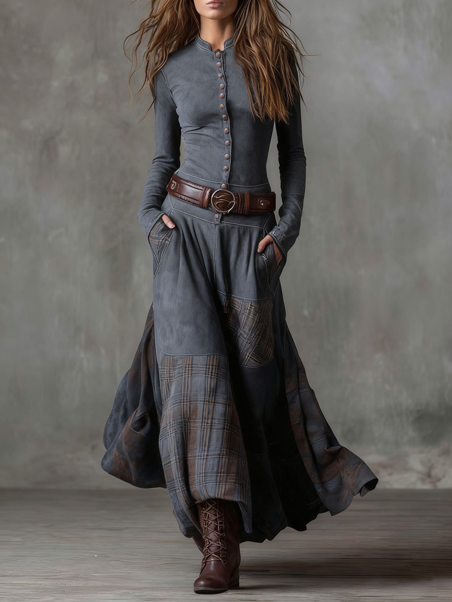 ELISA™ | SUEDE MAXI DRESS WITH BELT