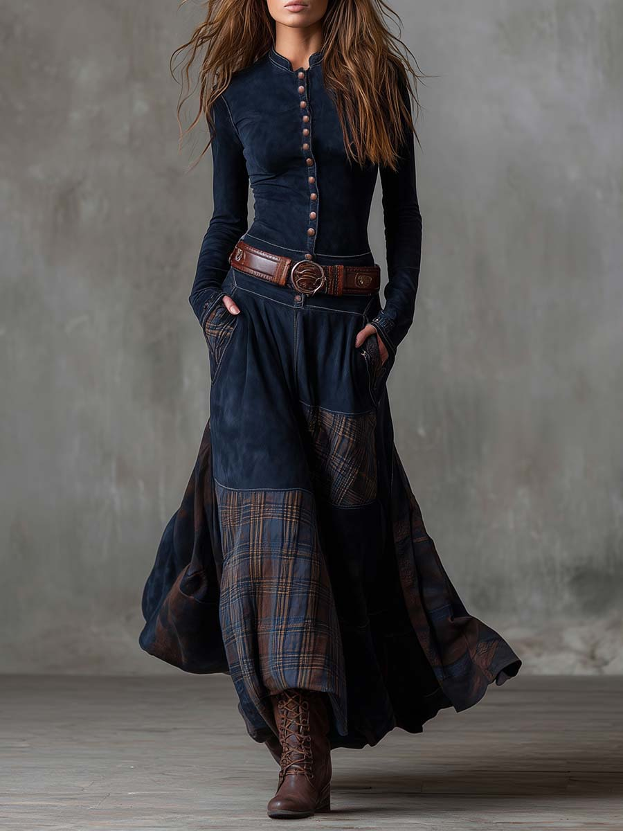 ELISA™ | SUEDE MAXI DRESS WITH BELT