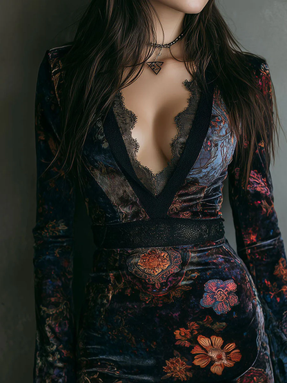 LIORA™ | FLORAL VELVET LACE MINI DRESS