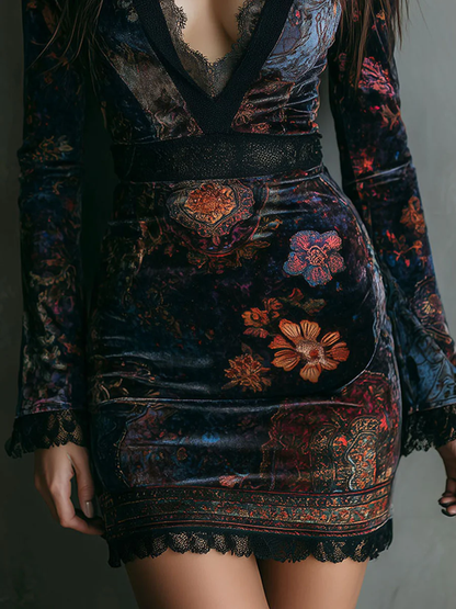 LIORA™ | FLORAL VELVET LACE MINI DRESS