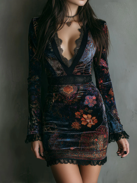 LIORA™ | FLORAL VELVET LACE MINI DRESS