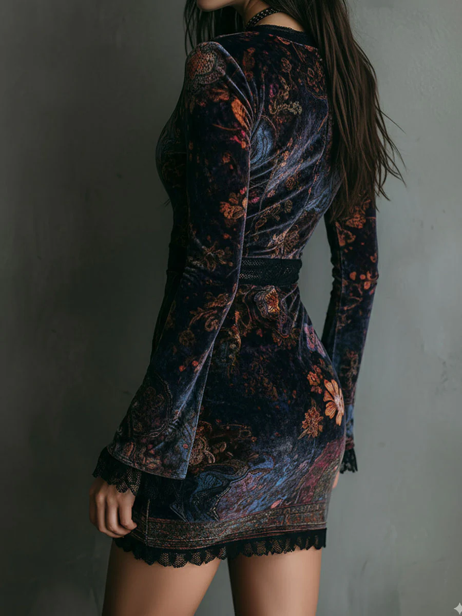 LIORA™ | FLORAL VELVET LACE MINI DRESS