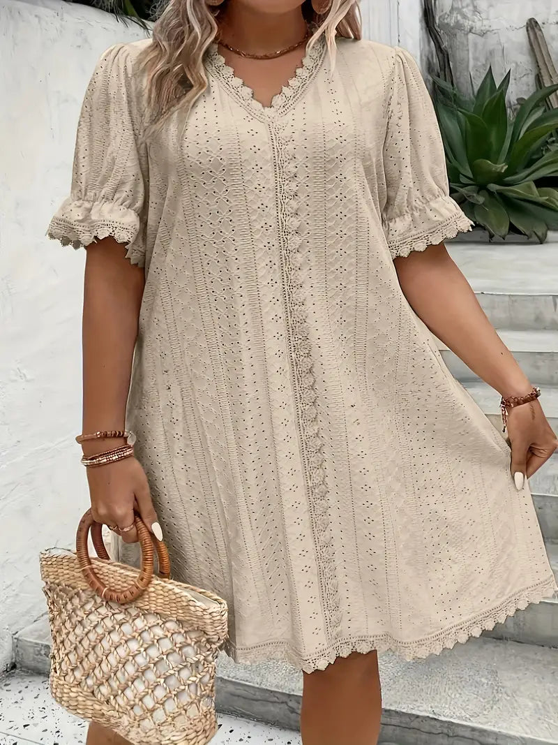 CYRENA™ PLUS SIZE ELEGANT V NECK TUNIC DRESS