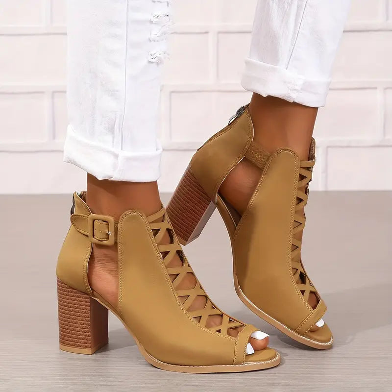 TERRI™ WOMEN'S COMFY CHUNKY HEEL FAUX SANDALS