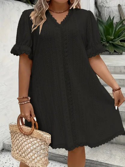 CYRENA™ PLUS SIZE ELEGANT V NECK TUNIC DRESS