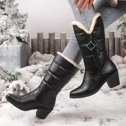 CLANCY™ WOMEN'S CHUNKY HEEL SIDE ZIPPER WINTER BOOTS