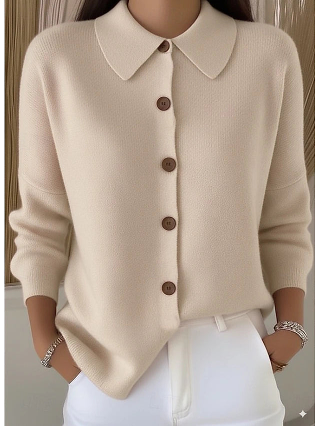 Women's Ribbed Shirt Collar Button Cardigan
