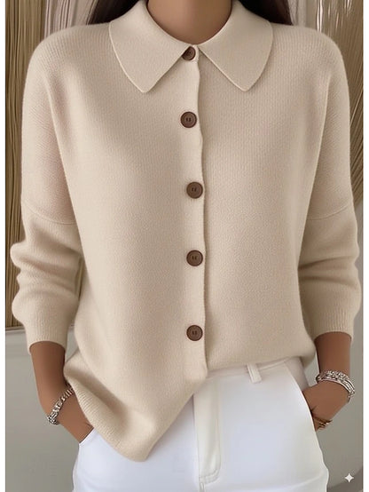 Women's Ribbed Shirt Collar Button Cardigan