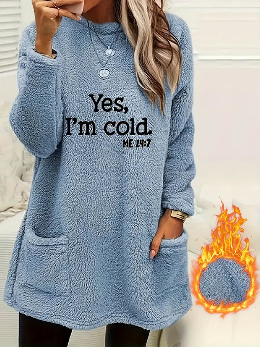 ANNA™ COZY LETTER PRINT FLEECE PULLOVER SWEATSHIRT