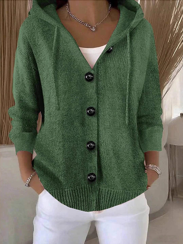 Women's Hooded Ribbed Button Cardigan