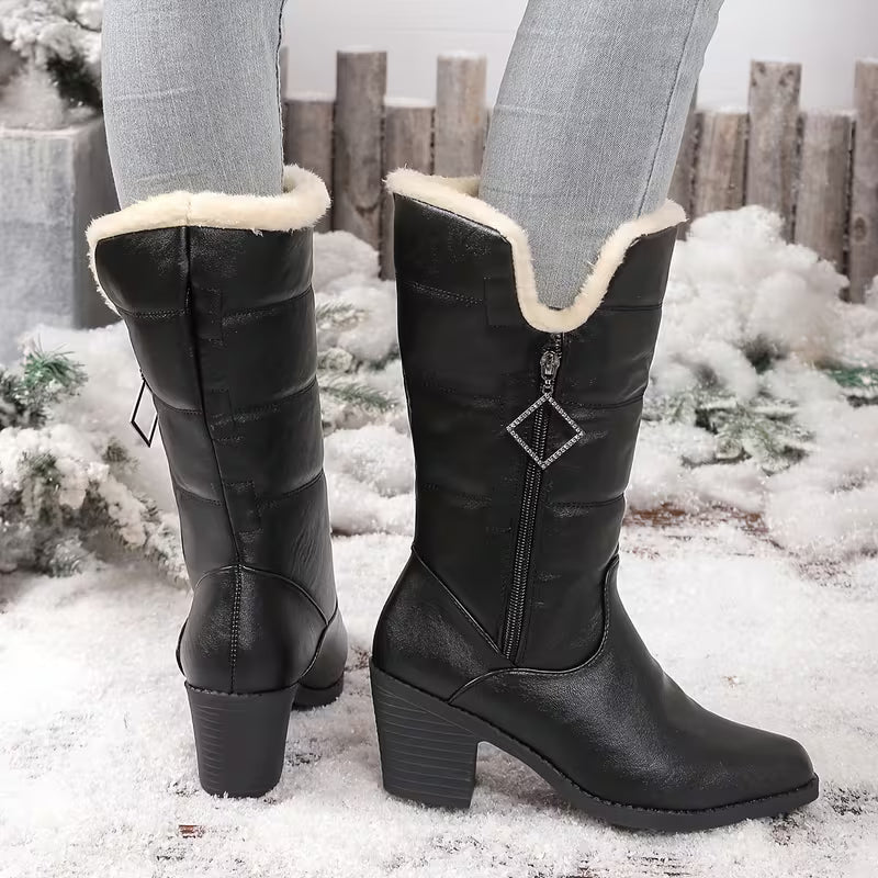 CLANCY™ WOMEN'S CHUNKY HEEL SIDE ZIPPER WINTER BOOTS