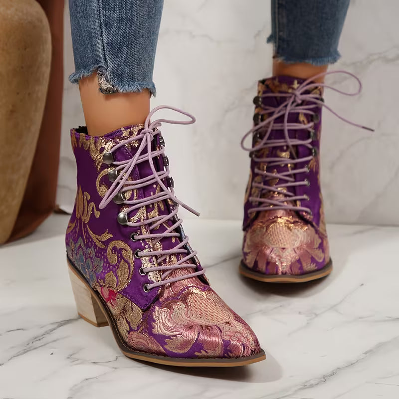 MERINDA™ WOMEN'S EMBROIDERED FLORAL THICK BOOTS